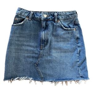 Topshop High-Rise Denim Frayed/Raw Hem Mini Skirt